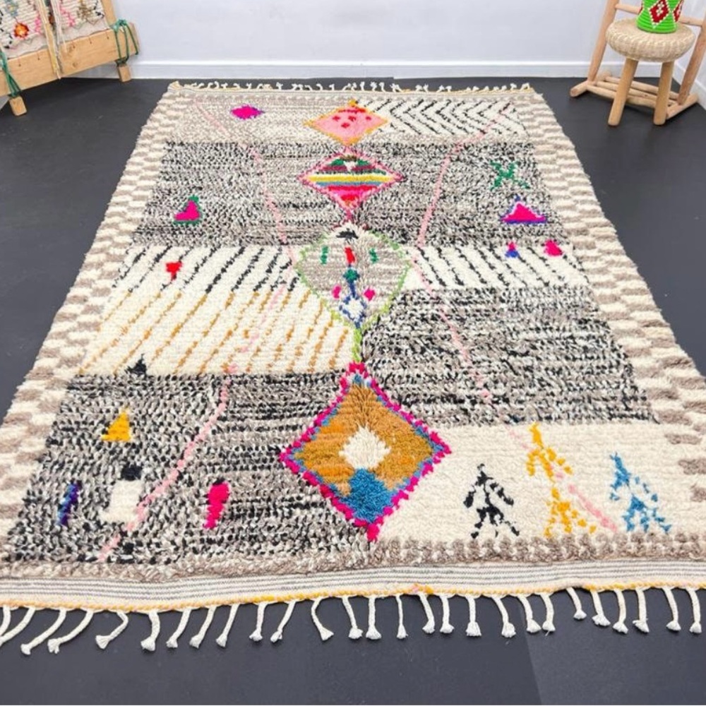 Real Authentic Berber Moroccan Colorful Geometric Patterned Rug